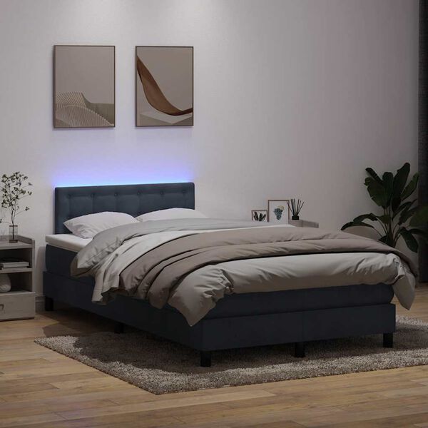 vidaXL Boxspringbett mit Matratze & LED Dunkelgrau 120x210 cm Samt