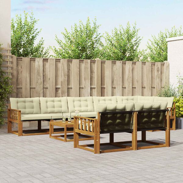 vidaXL Outdoor-Sofagarnitur mit Kissen 9 pcs Natur und Creme