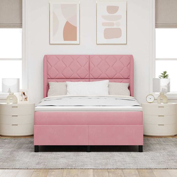 vidaXL Boxspringbett mit Matratze mit Kopfteil Rosa 200 x 160 cm Samt