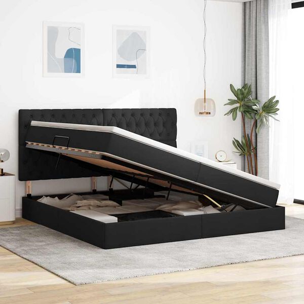 vidaXL Bett mit Stauraum und LED Schwarz 200 x 200 cm Polyester