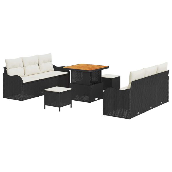 vidaXL Garten-Sofa-Set mit Kissen mit Speicher 9 pcs Schwarz und Creme