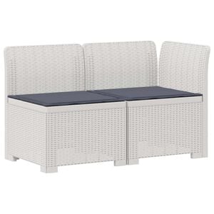 vidaXL 2-Sitzer Garten-Sofa mit Kissen Rattan-Look 2-Sitzer PP Wei&szlig;