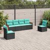 vidaXL 6-teiliges Gartensofa-Set mit Kissen, schwarzes Polyrattan