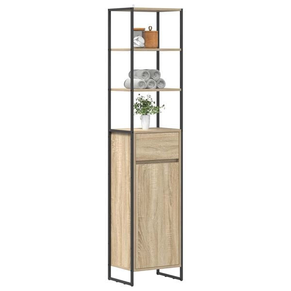 vidaXL Badezimmerschrank mit T&uuml;r Sonoma 40 x 30 x 180 cm Holzwerkstoff