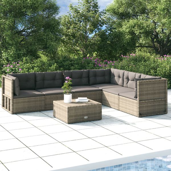 vidaXL 6-tlg. Garten-Lounge-Set mit Kissen Grau Poly Rattan