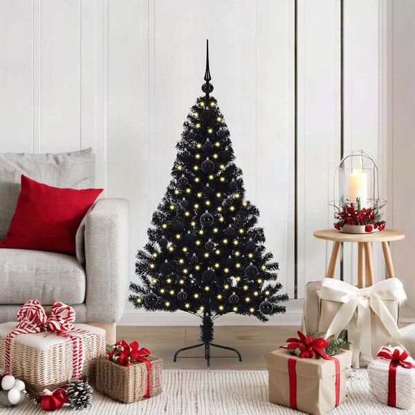 vidaXL Künstlicher vorbeleuchteter Weihnachtsbaum Schwarz 120 cm PVC