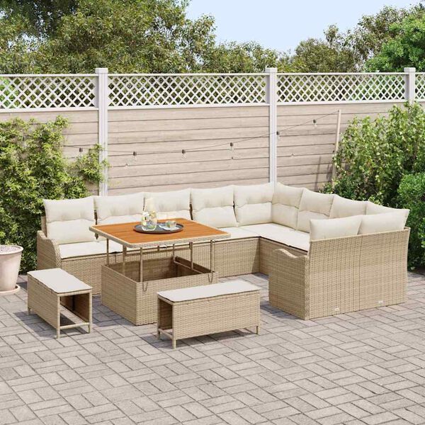 vidaXL Garten-Sofa-Set mit Kissen mit Speicher 12 pcs Beige und Creme