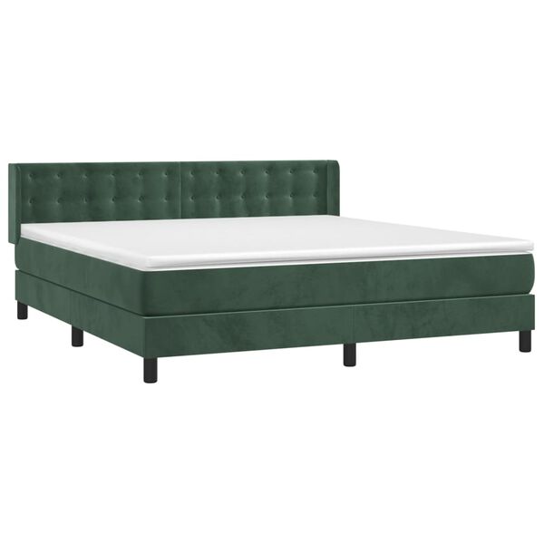vidaXL Boxspringbett mit Matratze Dunkelgr&uuml;n 180x200 cm Samt