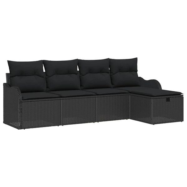 vidaXL Garten-Sofa-Set mit Kissen 5 pcs Schwarz Poly Rattan