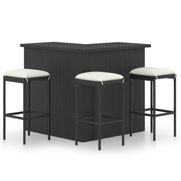 vidaXL 4-tlg. Gartenbar-Set mit Kissen Poly Rattan Schwarz