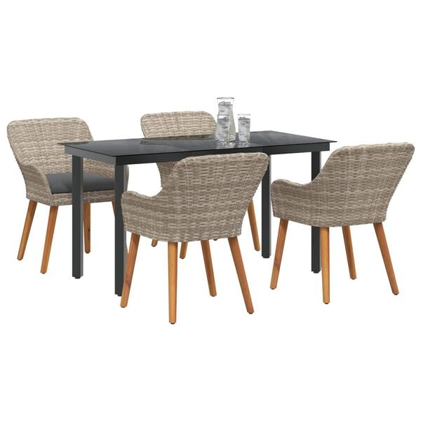 vidaXL Garten Essgruppe mit Kissen 5 pcs Hellgrau Poly-Rattan