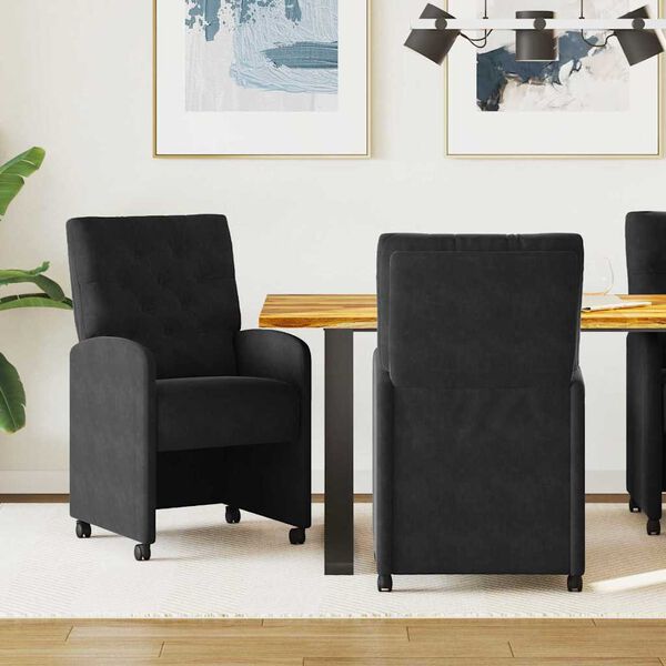 vidaXL Esszimmerst&uuml;hle mit Rollen 2 pcs Schwarz 58 x 67 x 97 cm Samt