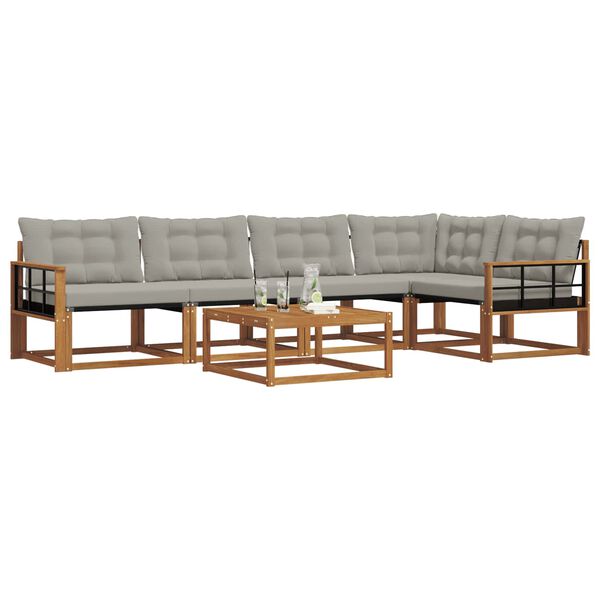 vidaXL Outdoor-Sofagarnitur mit Kissen 6 pcs Nat&uuml;rlich und Hellgrau