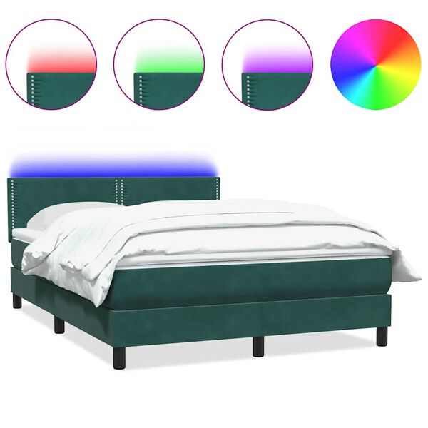 vidaXL Boxspringbett mit Matratze & LED Dunkelgr&uuml;n 160x210 cm Samt