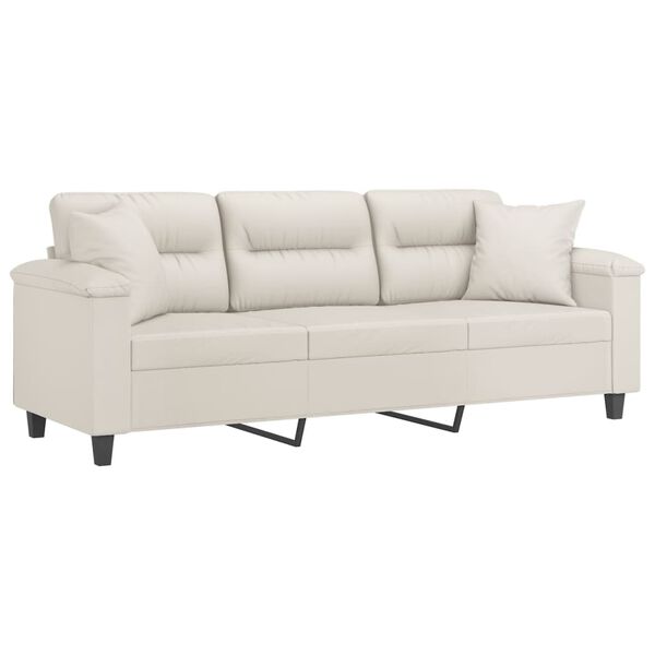vidaXL 3-Sitzer-Sofa mit Kissen Creme 180 cm Kunstleder