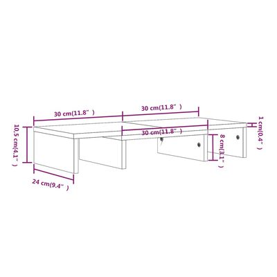 vidaXL Monitorständer Grau 60x24x10,5 cm Massivholz Kiefer
