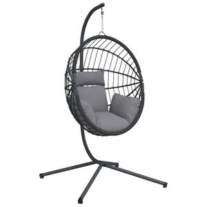 vidaXL H&auml;ngesessel Ei-Design mit St&auml;nder Grau Rattan und Stahl