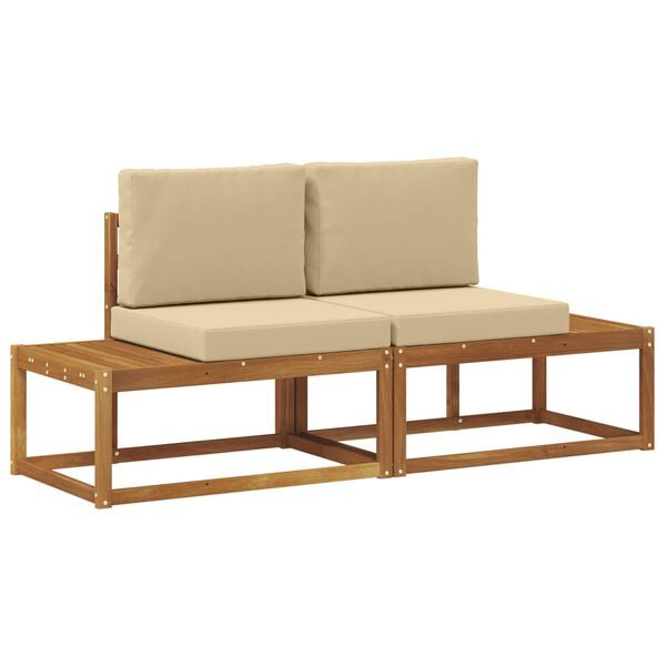 vidaXL Outdoor End Sofa 2 St&uuml;ck Natur und Beige Massivholz Akazie