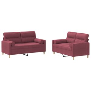 vidaXL 2-tlg. Sofagarnitur mit Kissen Weinrot Stoff