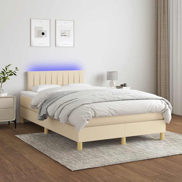 vidaXL Boxspringbett mit Matratze & LED Creme 120x190 cm Stoff