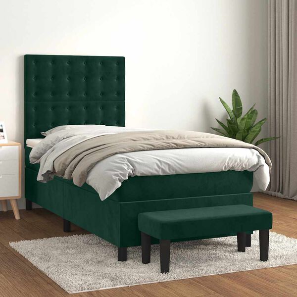 vidaXL Boxspringbett mit Matratze Dunkelgr&uuml;n 100x200 cm Samt