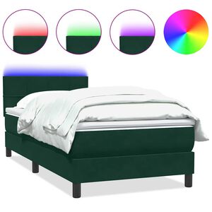 vidaXL Boxspringbett mit Matratze & LED Dunkelgr&uuml;n 80x220 cm Samt