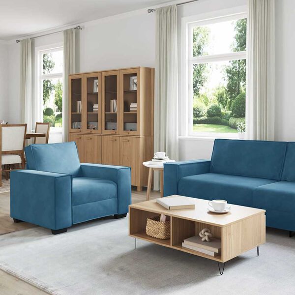 vidaXL 3-tlg. Sofagarnitur mit Kissen Blau Samt
