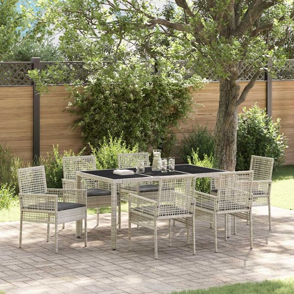 vidaXL Garten Essgruppe 7 pcs Hellgrau Poly-Rattan