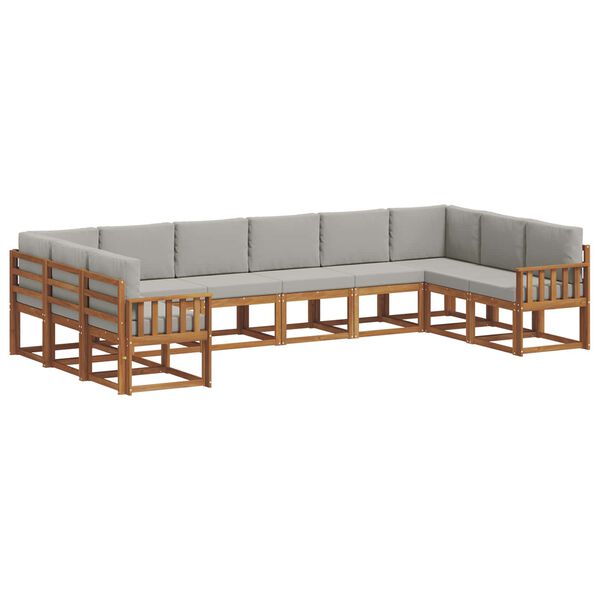 vidaXL Outdoor-Sofagarnitur mit Kissen 10 pcs Nat&uuml;rlich und Hellgrau
