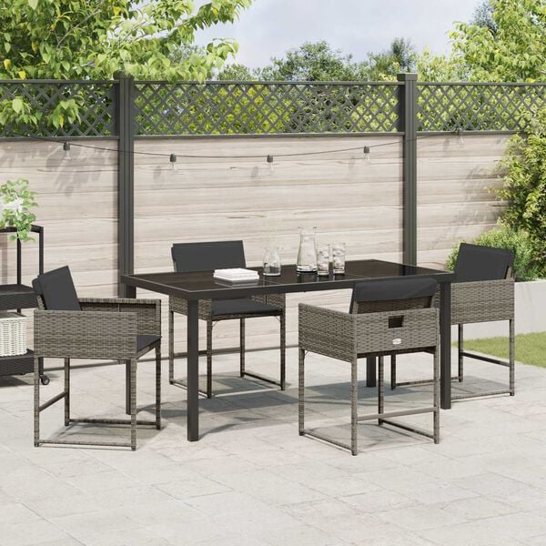 vidaXL Garten Essgruppe mit Kissen 5 pcs Grau Poly-Rattan