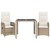 vidaXL 3-tlg. Garten-Bistro-Set mit Kissen Beige Poly Rattan