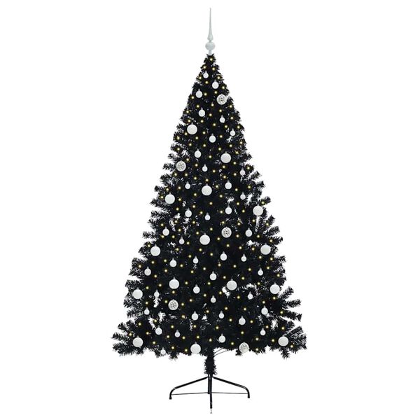 vidaXL K&uuml;nstlicher vorbeleuchteter Weihnachtsbaum Schwarz 210 cm PVC