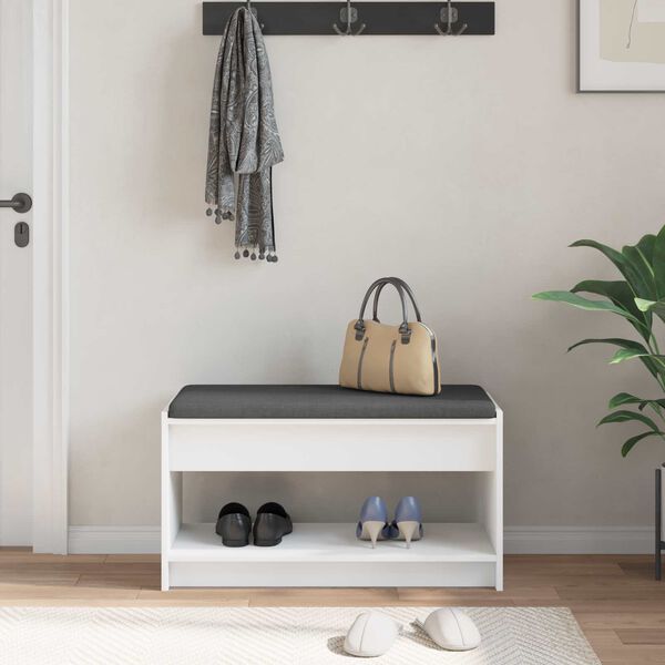 vidaXL Flurbank mit Kissen mit Regal mit Speicher Wei&szlig; 83 x 38 x 45 cm