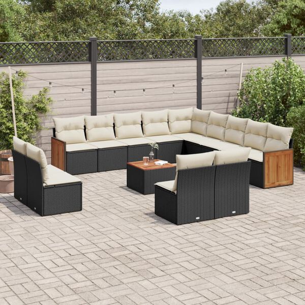 vidaXL 14-tlg. Garten-Sofagarnitur mit Kissen Schwarz Poly Rattan