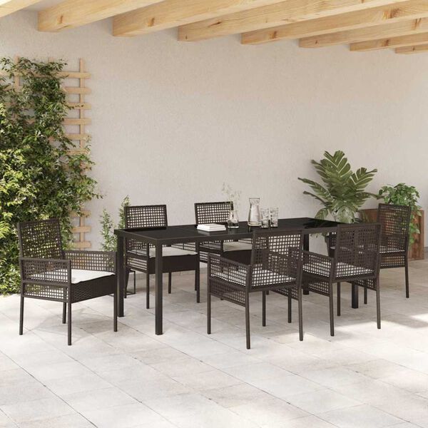 vidaXL Garten Essgruppe mit Kissen 7 pcs Braun Poly-Rattan