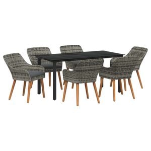 vidaXL Garten Essgruppe mit Kissen 7 pcs Grau Poly-Rattan