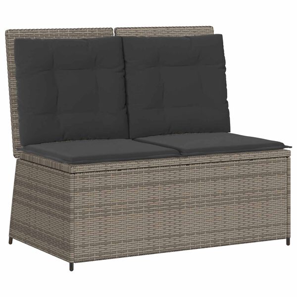 vidaXL Gartenbank mit Kissen Grau Poly Rattan