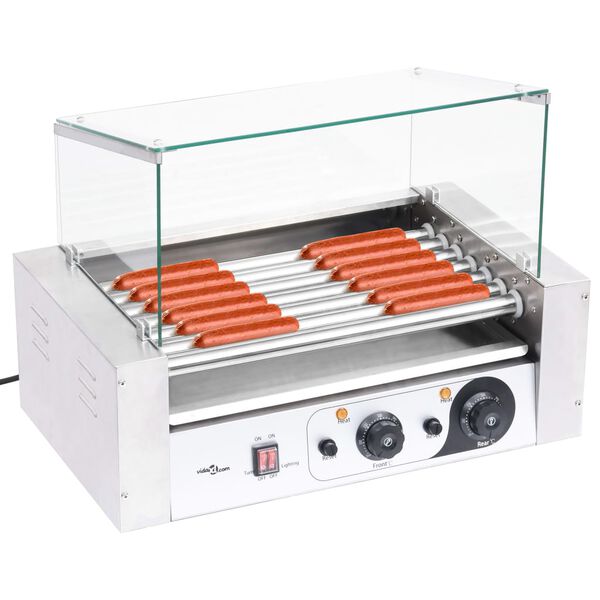 vidaXL Hotdog-Roller 7 Rollen mit Glasabdeckung 1400 W