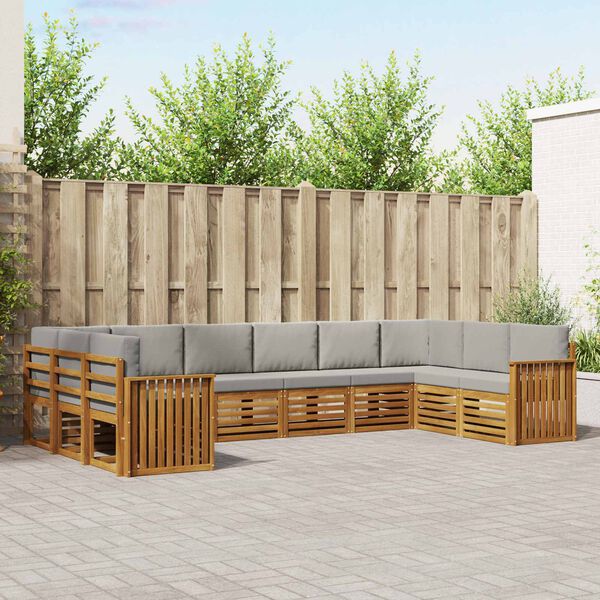 vidaXL Ecksofa Set 10 pcs Nat&uuml;rlich und Hellgrau Massivholz Akazie