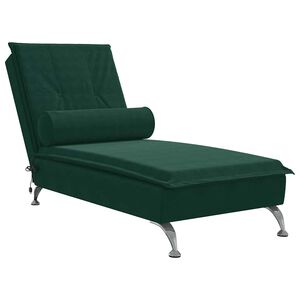 vidaXL Massage-Chaiselongue mit Nackenrolle Dunkelgr&uuml;n Samt
