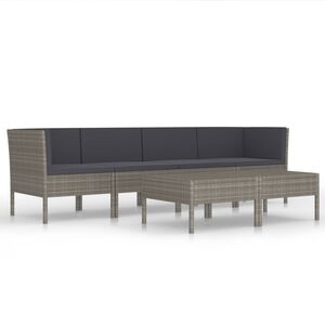 vidaXL 6-tlg. Garten-Lounge-Set mit Auflagen Poly Rattan Grau