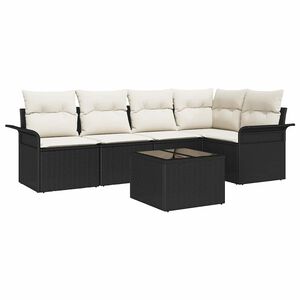 vidaXL Gartensofa-set mit Kissen 6 pcs Schwarz Poly-Rattan
