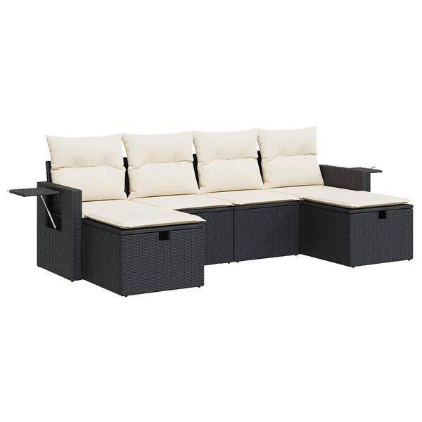 vidaXL 6-tlg. Garten-Sofagarnitur mit Kissen Schwarz Poly Rattan