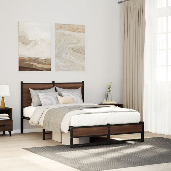 vidaXL Metallbett ohne Matratze Braun Eichen-Optik 120x190 cm