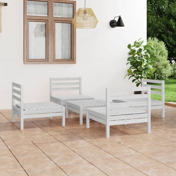 vidaXL 5-tlg. Garten-Lounge-Set Wei&szlig; Kiefer Massivholz