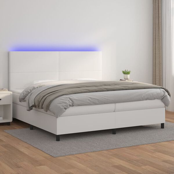 vidaXL Boxspringbett mit Matratze & LED Wei&szlig; 200x200 cm Kunstleder