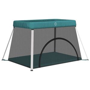 vidaXL Baby-Laufstall mit Matratze Grün Leinenstoff