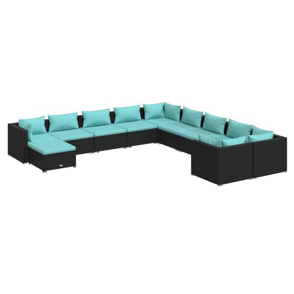 vidaXL 11-tlg. Garten-Lounge-Set mit Kissen Poly Rattan Schwarz