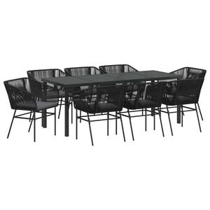 vidaXL Garten Essgruppe 9 Stk. Schwarz Pulverbeschichteter Stahl