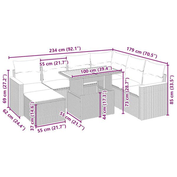 vidaXL 8-tlg. Garten-Sofagarnitur mit Kissen Beige Poly Rattan